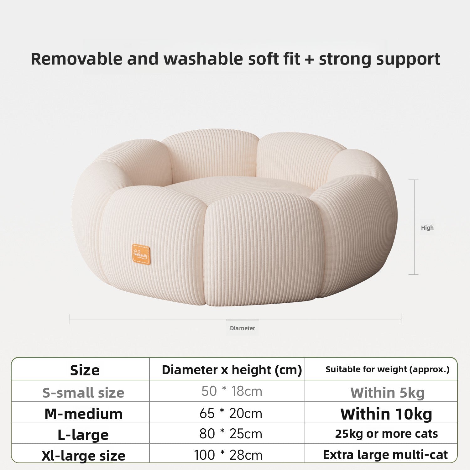 Removable Washable Cat Bed with Anti-Slip Base
