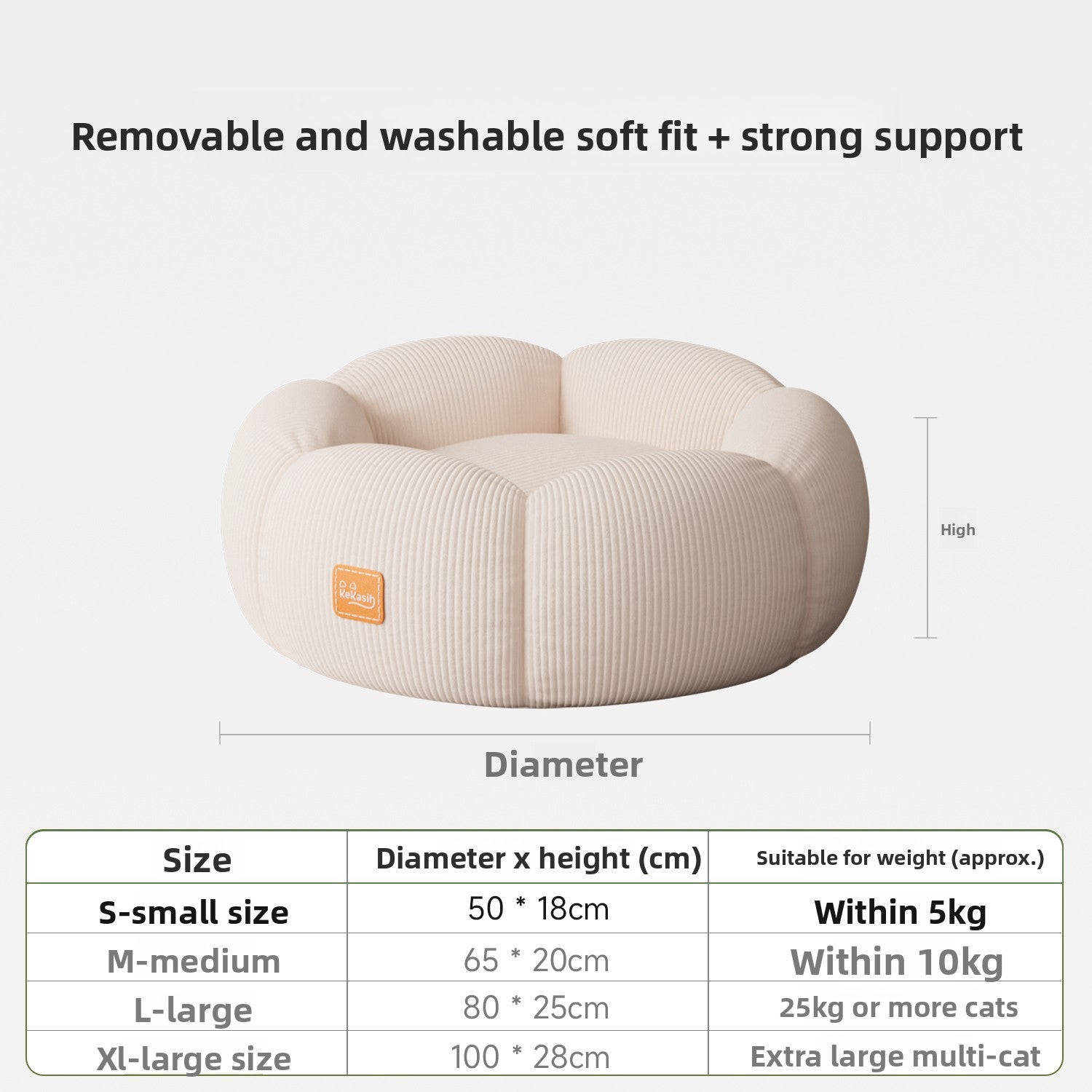 Removable Washable Cat Bed with Anti-Slip Base