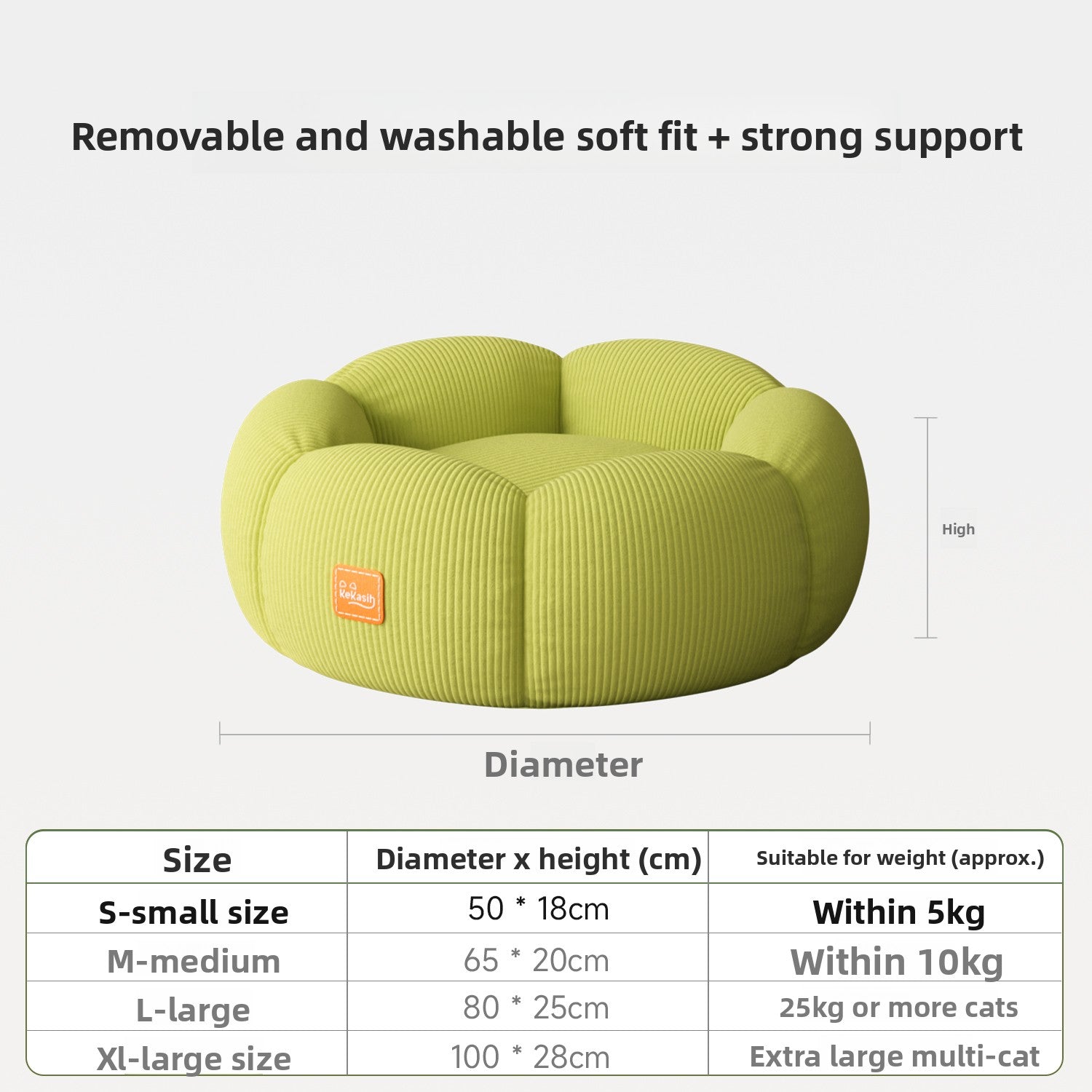 Removable Washable Cat Bed with Anti-Slip Base