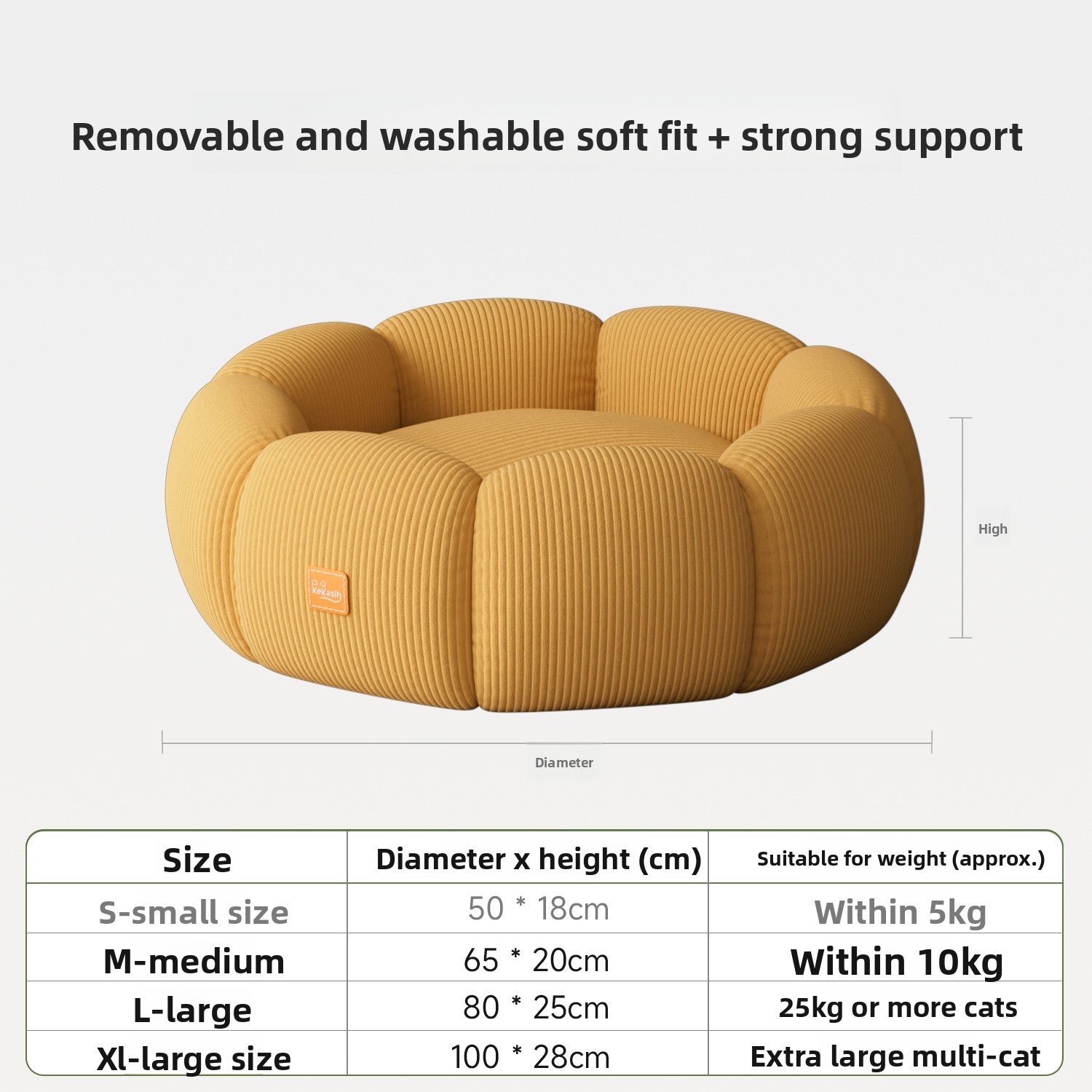 Removable Washable Cat Bed with Anti-Slip Base