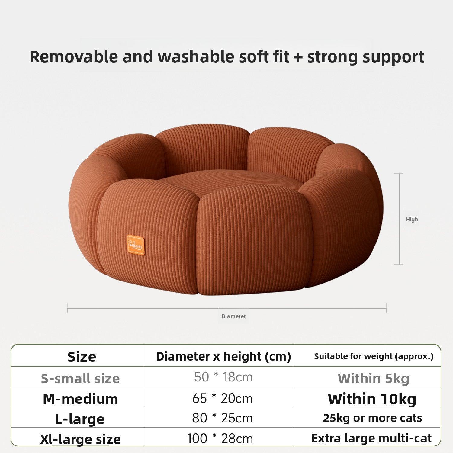 Removable Washable Cat Bed with Anti-Slip Base