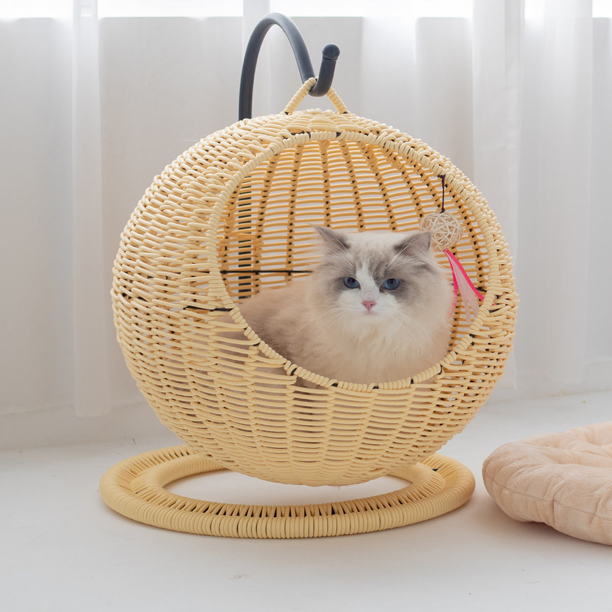 Semi-Enclosed Rattan Cat Hammock Bed