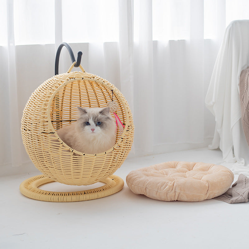 Semi-Enclosed Rattan Cat Hammock Bed