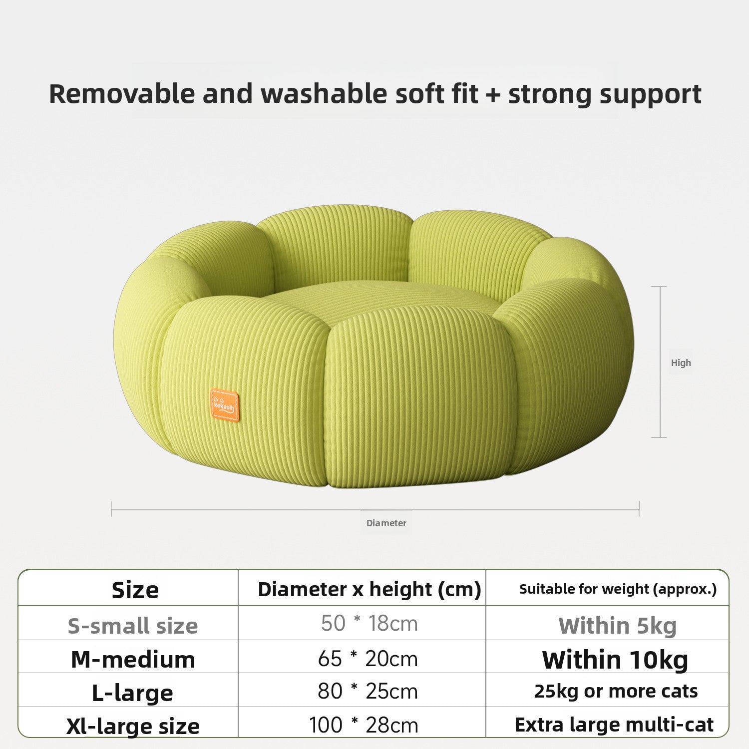 Removable Washable Cat Bed with Anti-Slip Base
