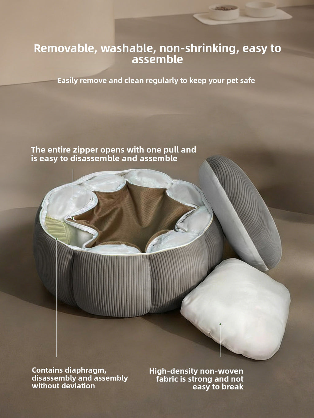 Removable Washable Cat Bed with Anti-Slip Base