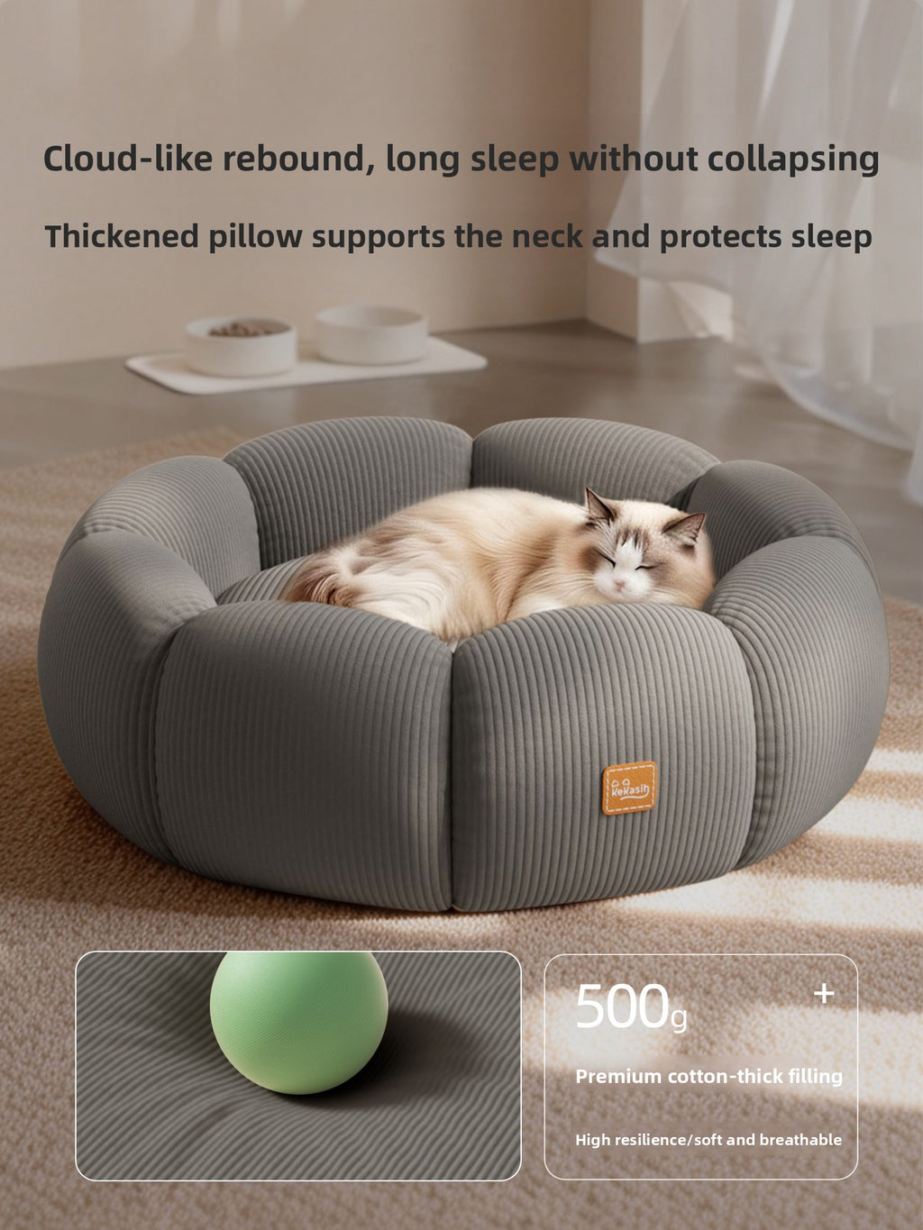 Removable Washable Cat Bed with Anti-Slip Base