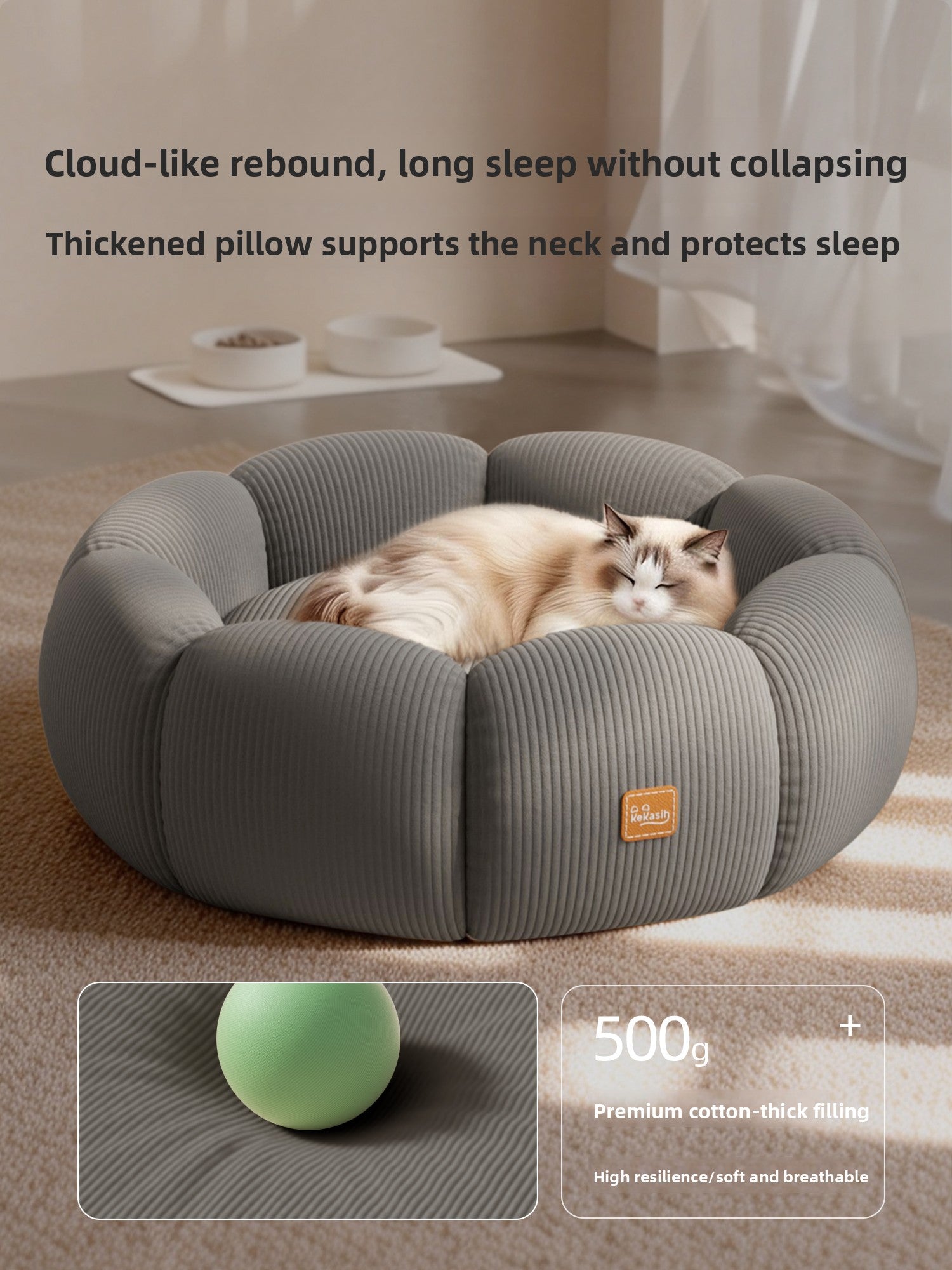 Removable Washable Cat Bed with Anti-Slip Base