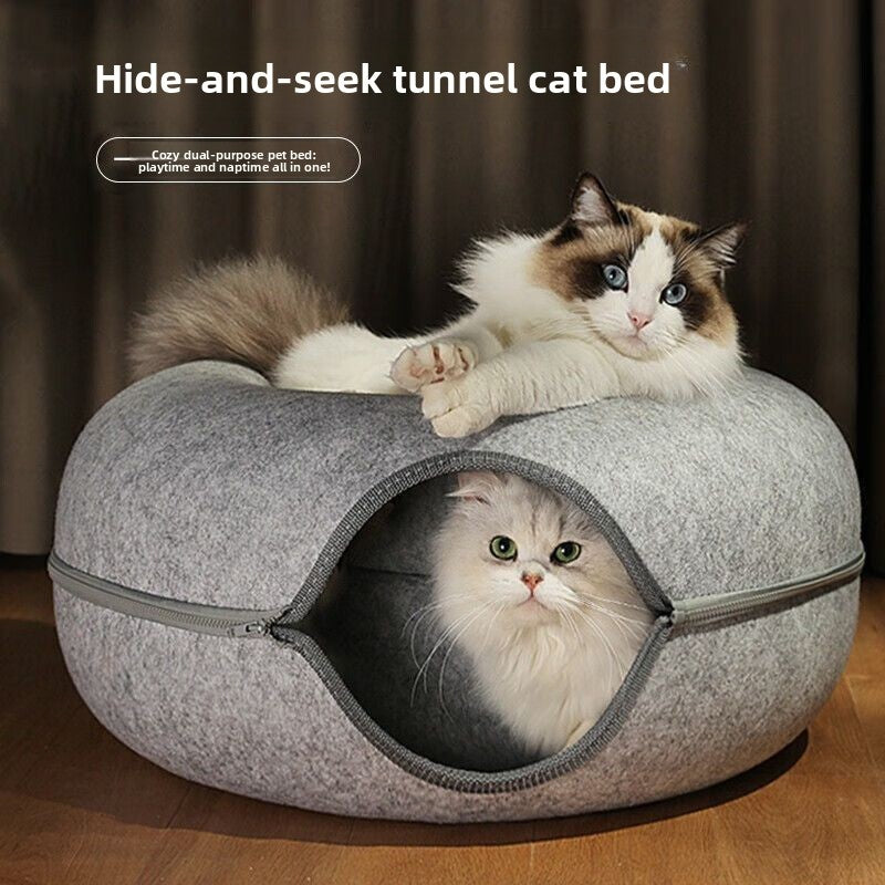 All-season semi-enclosed cat bed