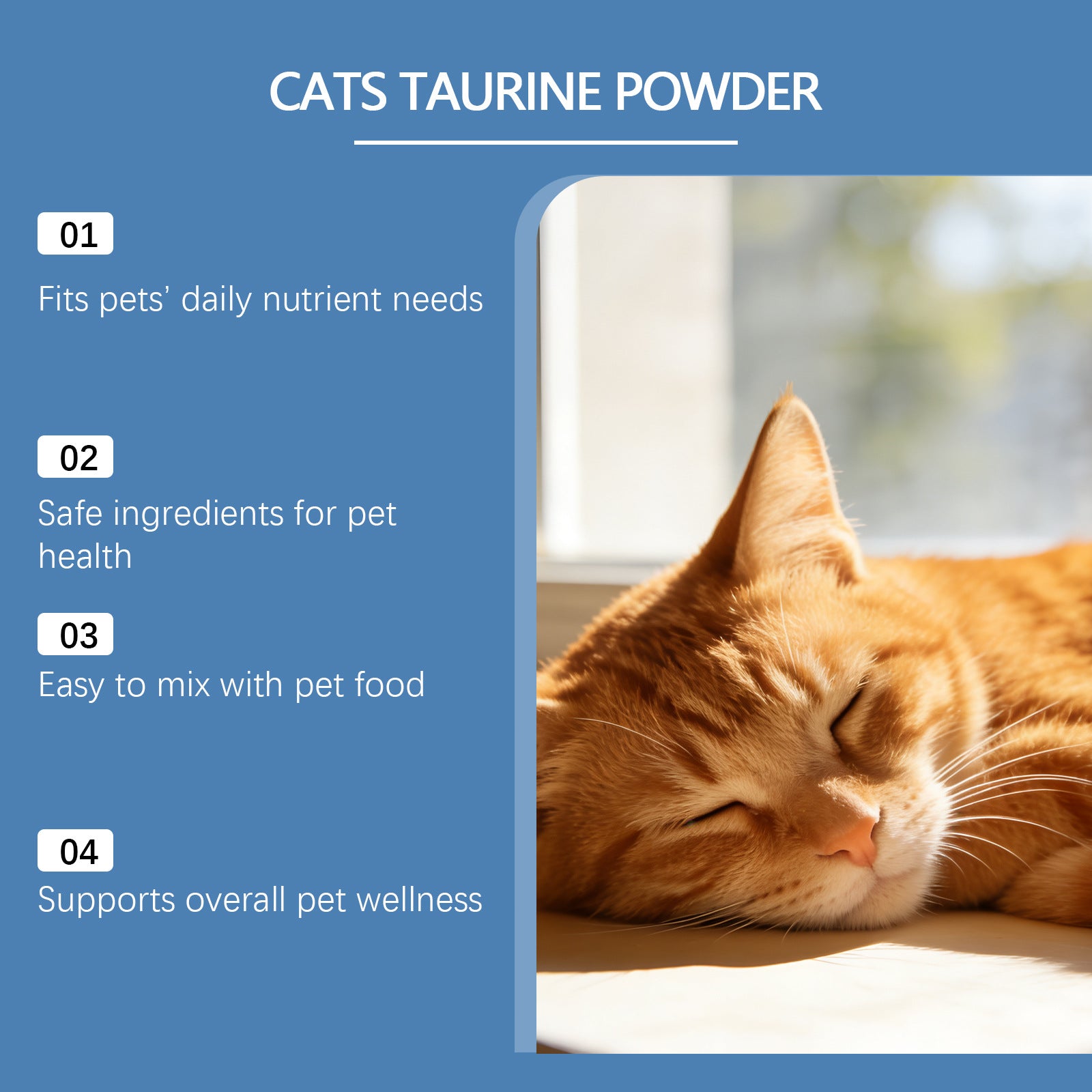 Cat food containing taurine powder