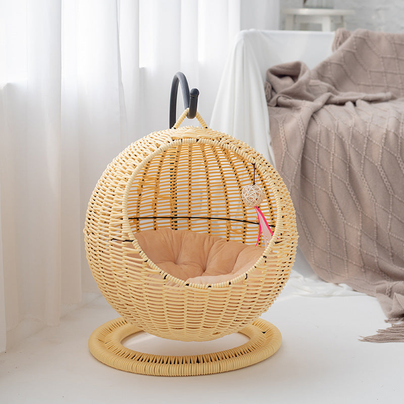 Semi-Enclosed Rattan Cat Hammock Bed