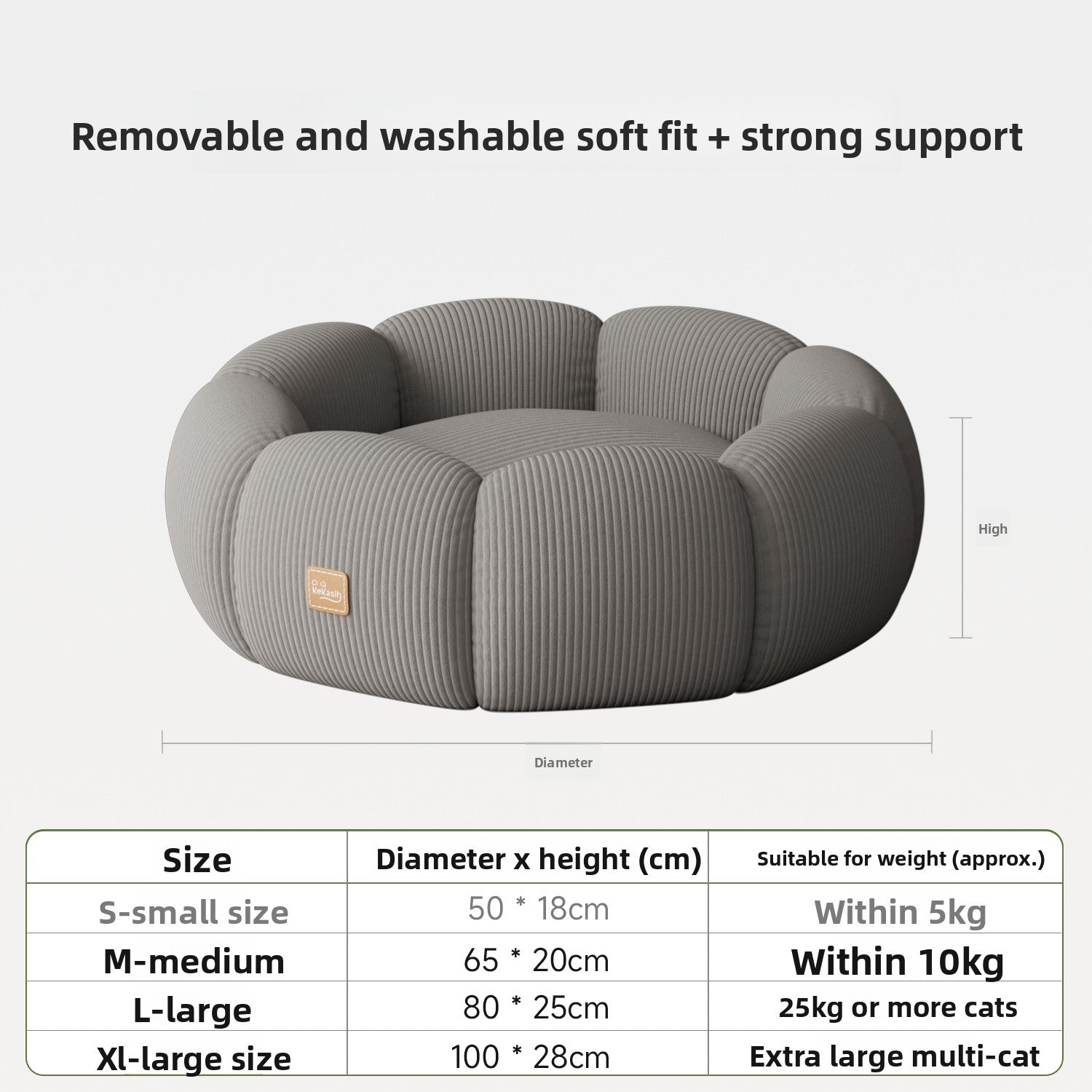 Removable Washable Cat Bed with Anti-Slip Base