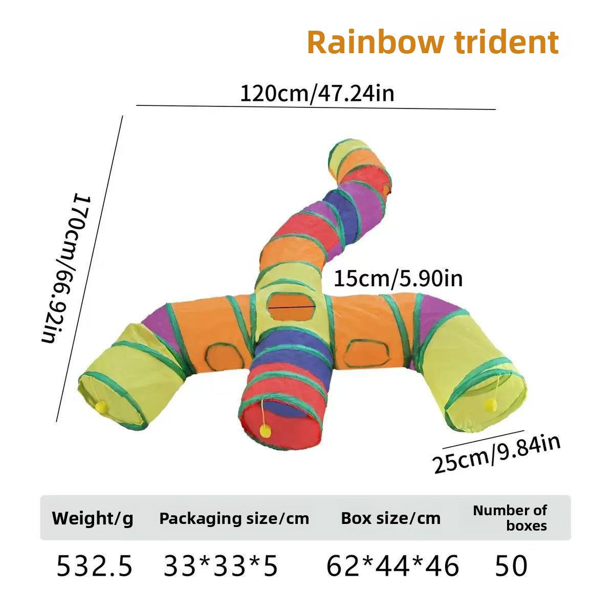 Foldable Rainbow Cat Play Tunnel